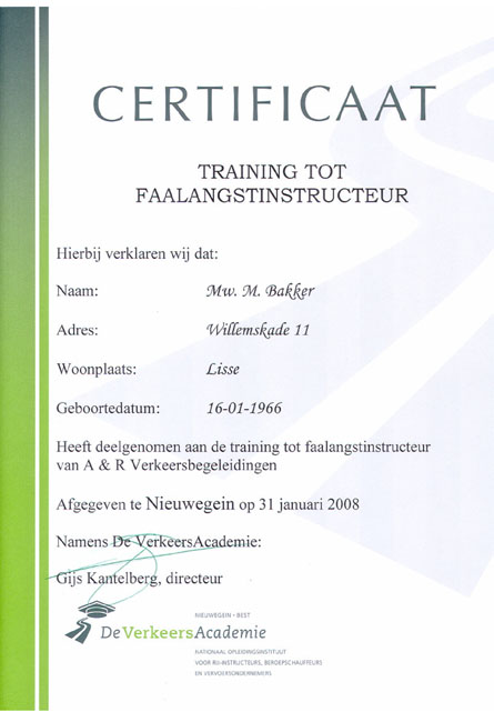 Faalangst-certificaat A&R